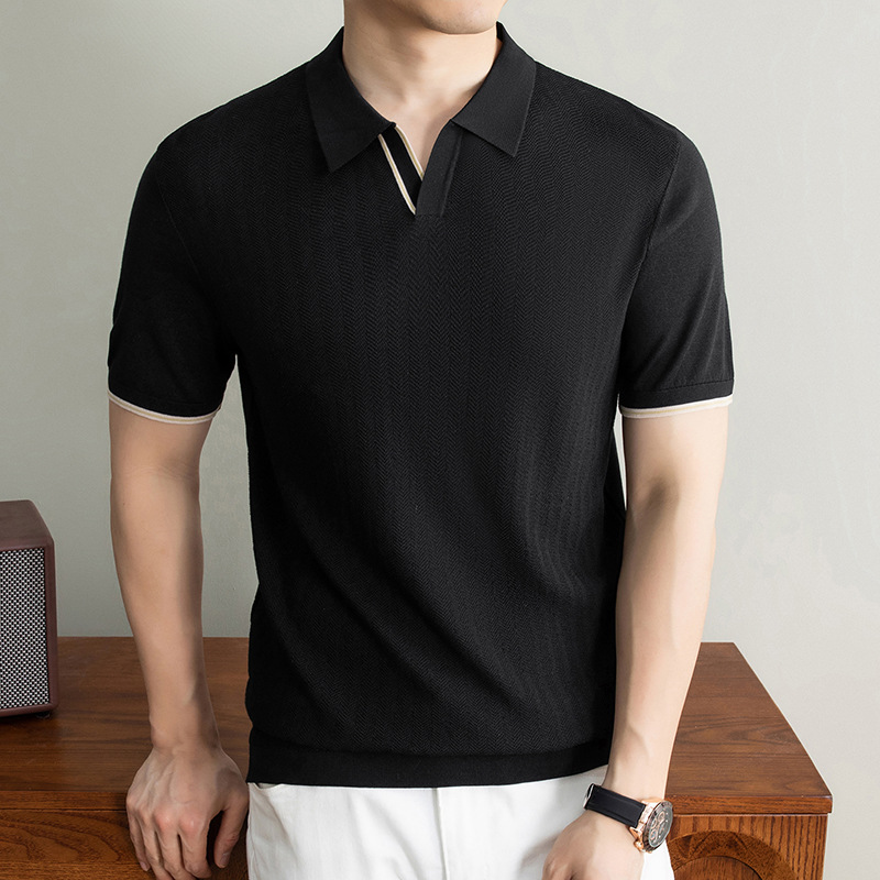 Men's Black Knitted Short-Sleeve Shirt
